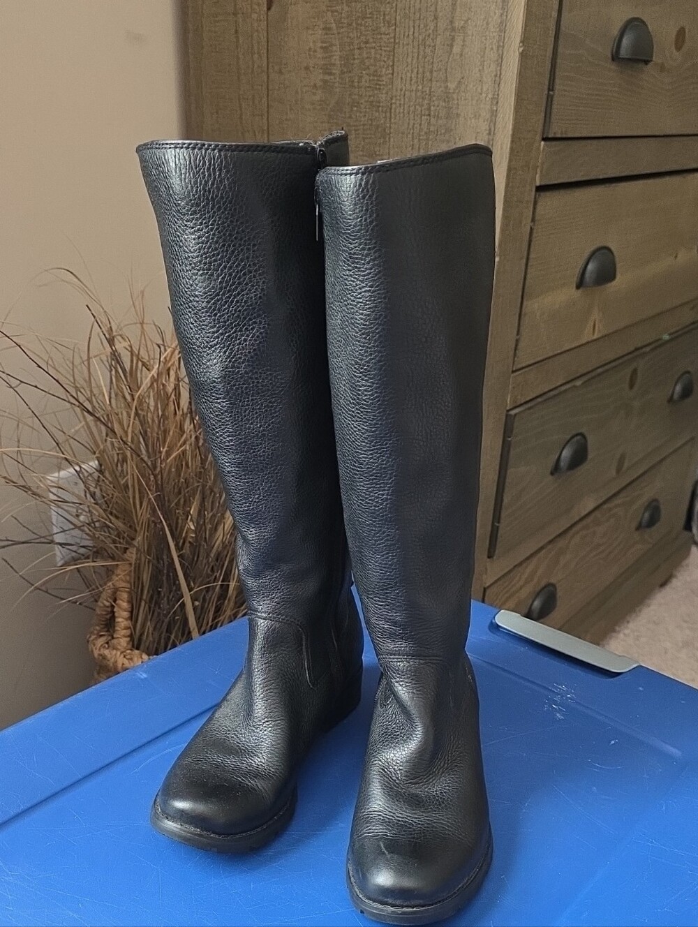 Tall Black Leather Knee-High Riding Boots